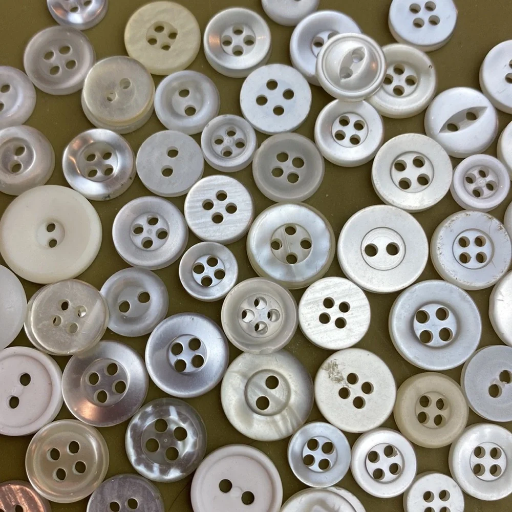 Vintage 242 buttons in white, pearl white and bone colors